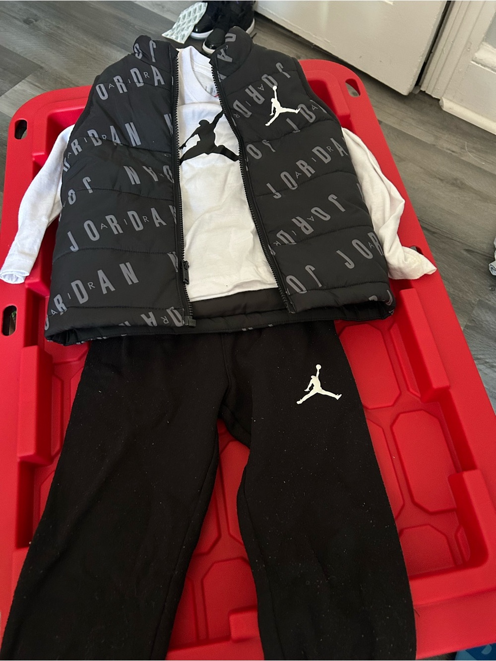 Jordan Kids Puffer Vest Set with Joggers and White Jumpman Tshirt